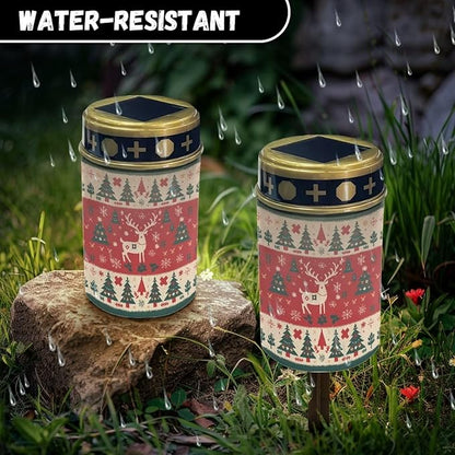 Christmas Deer Tree Solar Lights for Garden Outdoor Solar Lights Waterproof Solar Garden Yard Lights Pathway Solar Lights Outside Solar Candle Memorial Decor Light