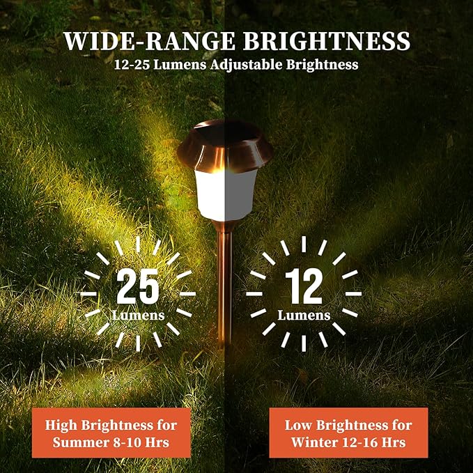 Solar Garden Lights Outdoor Waterproof, Stainless Steel & Glass Path Lamps, 12-25 LM Dimmable Dusk to Dawn Solar Powered LED Lighting, IP65 Outside Decor for Poolside, Driveway, Backyard, 4 Pack