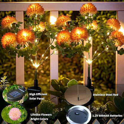 2 Pack Outdoor Solar Garden Lights Decor, Waterproof Solar Powered Flowers Lamp, Decorative 14PCS Artificial Dahlia with Warm White LEDs, 29.5 INCH Solar Lights for Pathway Fence Yard Patio Lawn Porch