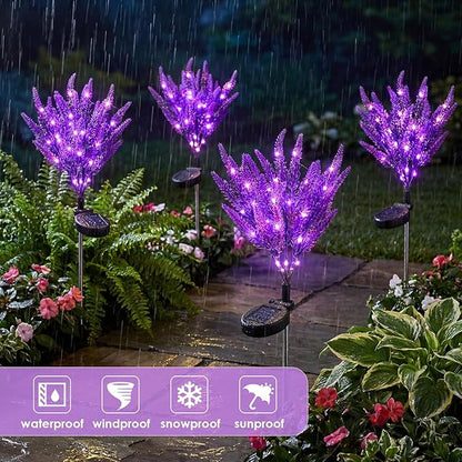 VIHOSE 4 Pack Purple Solar Lavender Stake Lights IP65 Waterproof Outdoor LED Flower Light with Upgraded Solar Panel for Outside Yard Patio Landscape Lawn Garden Decorative for Mom Grandma Gifts