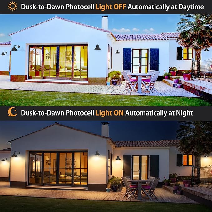 Outdoor Light Fixture for Porch and House, 12" Exterior Barn Light with Dusk to Dawn Black Classic Light Fixture for Farmhouse (Set of 3)