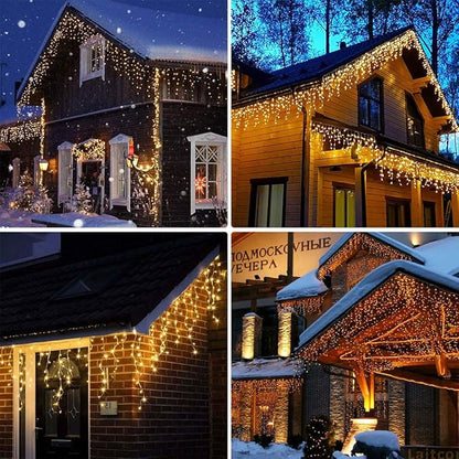 Orangie LED Icicle Lights, 96 LEDs 9.8ft 8 Modes, Curtain Fairy Light, LED String Light for Wedding/Christmas/Halloween/Thanksgiving/Easter/Party Backdrops Family Patio Lawn Decoration(Warm White)