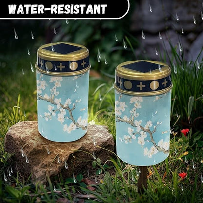 Cemetery Solar Lights for Grave White Flowers Solar Garden Lights for Cemetery Solar Lights Outdoor Garden, Eternal Lights for Cemetery Grave