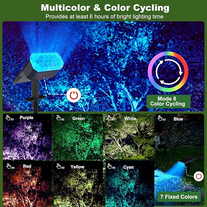Solar Lights Outdoor Waterproof, 4 Pack RGB Solar Spot Lights Outdoor, 16 LED High Brightness Landscape Lighting, 1800mAh 8 Modes Solar Outdoor Lights for Yard Garden Decor, IP65