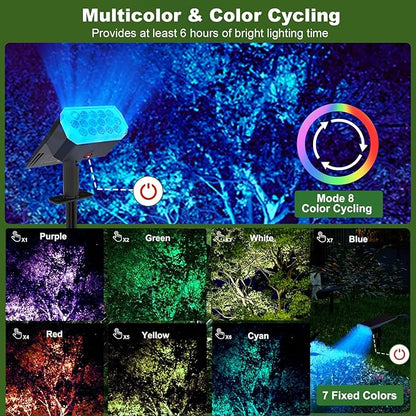 Solar Lights Outdoor Waterproof, 4 Pack RGB Solar Spot Lights Outdoor, 16 LED High Brightness Landscape Lighting, 1800mAh 8 Modes Solar Outdoor Lights for Yard Garden Decor, IP65