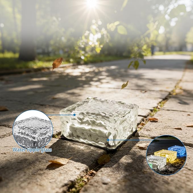Solar Powered LED Glass Brick Lights, Multicolor Water Ripple Design, Waterproof In-Ground Landscape Path Lights | Lumora