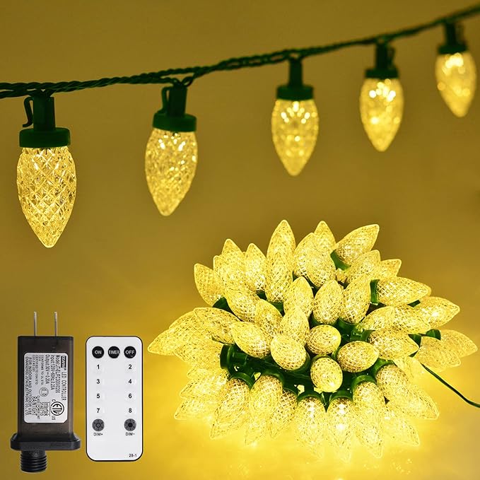 ZAIYW C9 Christmas Lights String, 66ft 100 LED Strawberry String Lights UL Plug C9 String Lights Green Wire | Lumora