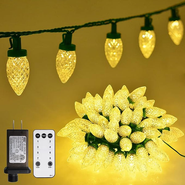 ZAIYW C9 Christmas Lights String, 66ft 100 LED Strawberry String Lights UL Plug C9 String Lights Green Wire | Lumora