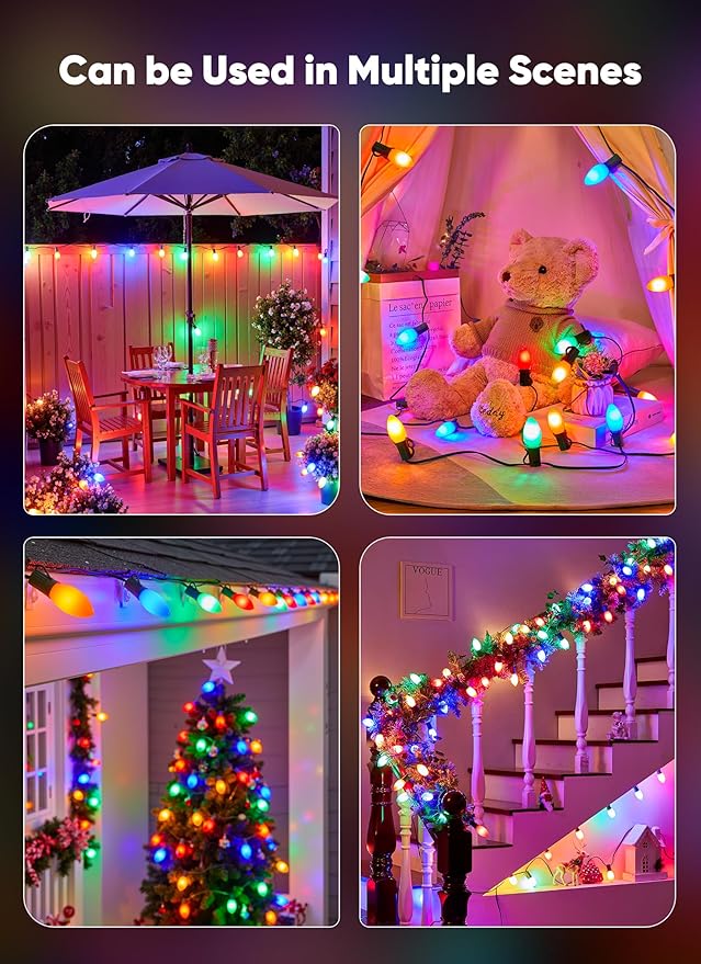 C9 LED Christmas Lights Outdoor, 200 Feet C9 String Light with 200 Shatterproof Matte Bulbs, Connectable Waterproof | Lumora