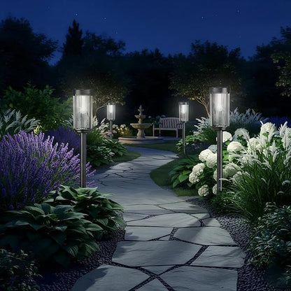 Sparkblaze 2 Pack Solar Garden Lights Outdoor, Decorative Solar Pathway Lights for Yard Auto On/Off Landscape Lighting for Walkway, Lawn, Garden, Waterproof Solar Stake Lights. (2, Cold White)