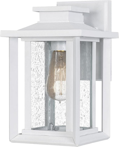 Quoizel Wakefield Vintage Wall Sconce, Coastal Armour 11 Inch 1-Light Matte White Wall Lantern, Clear Seedy Glass Light Fixtures, 100W Medium Base Bulb, Outside Lights for Patio, Porch or Garage
