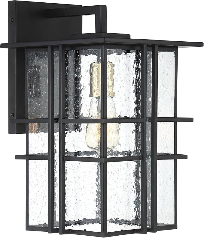 Possini Euro Design Arley Modern Outdoor Wall Light Fixture Black Geometric Frame 16" Seedy Glass for Exterior Barn Deck House Porch Yard Patio Outside Garage Front Door Garden Home Roof Lawn