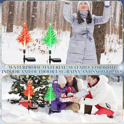 Baquler 2 Pcs Solar Christmas Tree Garden Stake Lights Outdoor Christmas Tree Lighted Yard Decorations Multicolor LED Solar Stakes for Pathway Lawn Patio Xmas Ornament(Bright Style)