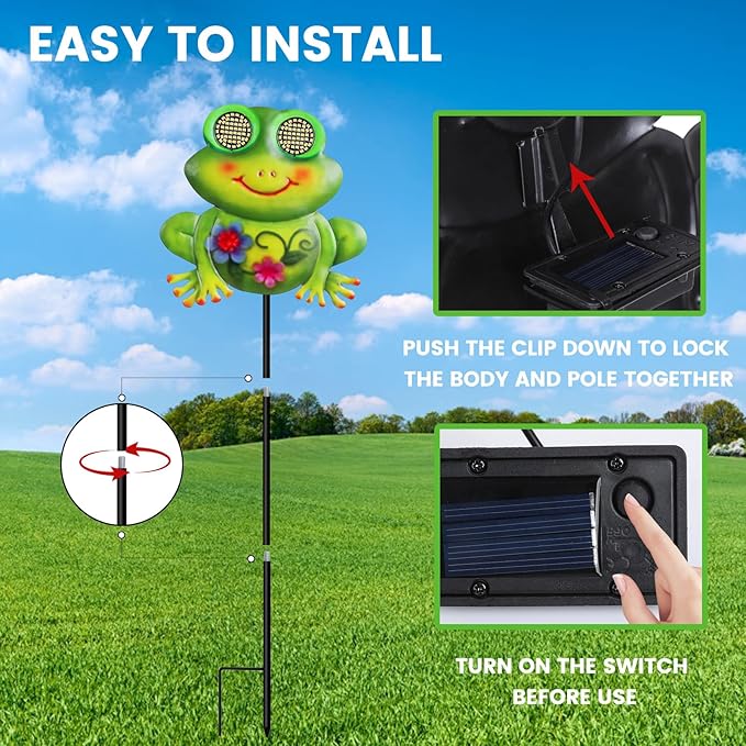 Solar Frog Pathway Lights Outdoor – Solar Powered LED Frog Yard Decor with Blinking Eyes, Auto Dusk to Dawn, IP65 Waterproof Outdoor Garden Solar Lights for Patio, Lawn, Gift for Mom Grandma