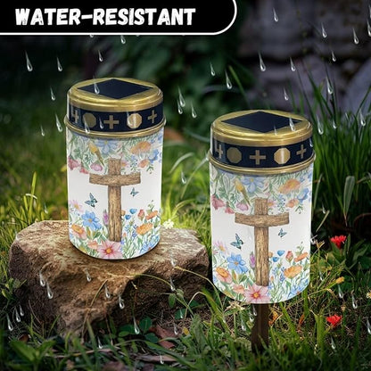 Solar Garden Light Cross and Floral Cemetery Solar Light Memorial Solar Light Waterproof LED Solar Light Outdoor Garden Lights Landscape Light Decoration