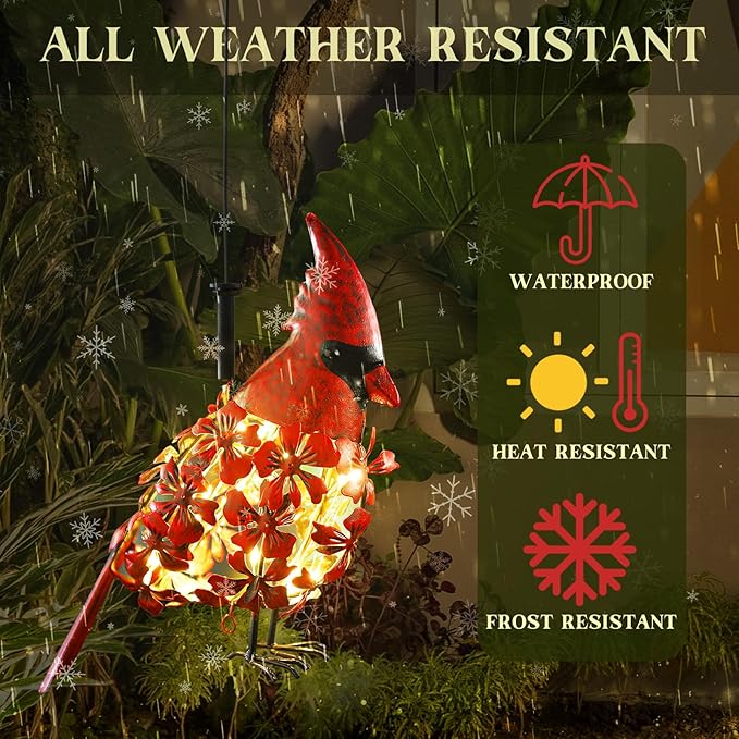 Cardinal Solar Lights Hanging Decoration Garden Outdoor Decor Metal Gifts Waterproof for Yard Front Porch Lawn Driveway Patio Backyard Pathway Gardening Lanterns Gift