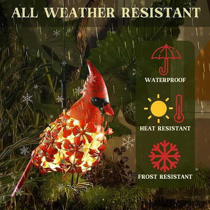 Cardinal Solar Lights Hanging Decoration Garden Outdoor Decor Metal Gifts Waterproof for Yard Front Porch Lawn Driveway Patio Backyard Pathway Gardening Lanterns Gift