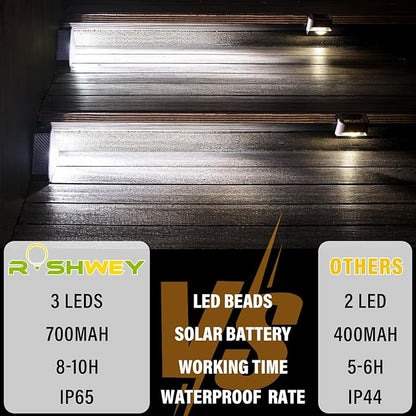 ROSHWEY Solar Stair Lights Outdoor Waterproof, 12 Pack Solar Powered Step Lights for Outside, Triangle Deck Step Light, Outdoor Decor Lighting for Front Porch, Backyard, Patio, Cool White
