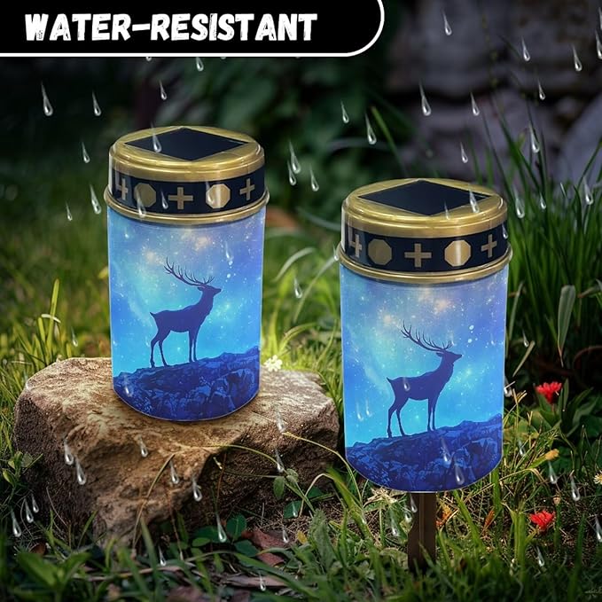 Starry Deer Decorations Solar Lights,Stake Lights, Outdoor Waterproof Memorial Day Decorations Patriotic Lights for Garden Yard Pathway Grave