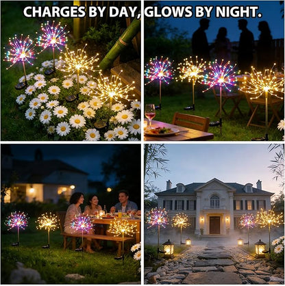 4 Pack 200LED Garden Lights Solar Powered Waterproof, Fireworks Solar Lights Outdoor for Yard Pathway, Solar Fairy Lights Christmas Decorations (2 Warm & 2 Colored)