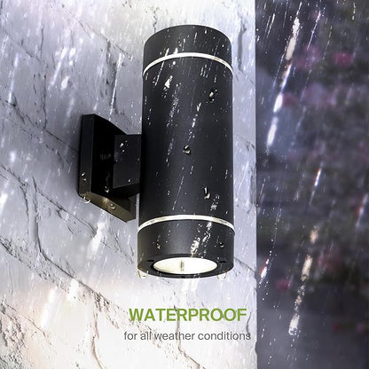 ASD 2 Light LED Indoor & Outdoor Wall Light Fixture | 18W 1180LM 3000K-5000K 100-277V Cylinder Up Down Lights | Dimmable Exterior Wall Sconce | Front Door, Porch, Patio | Ringed Black, ETL