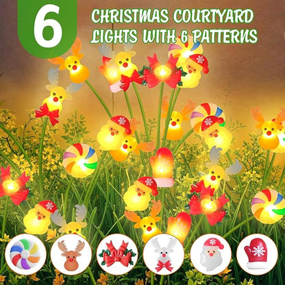 Christmas Solar Garden Lights Outdoor, 4 Pack 24 LED Firefly Swaying Lights with Santa Reindeer Candy Cane Mitten Decor, 6 Heads Waterproof Pathway Yard Lawn Holiday Decorations (CH LEDs)