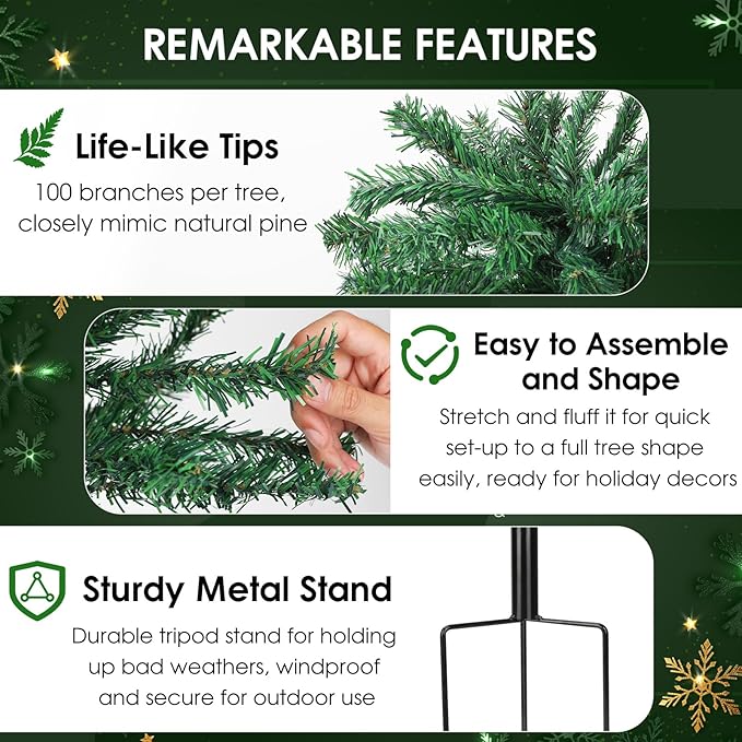 Solar Christmas Trees Decorations, Solar Powered Xmas Tree Lights Outdoor Waterproof with 50 LEDs and 8 Modes for Yard, Lawn, Pathway, Garden, Front Porch, Cemetery, Graveside Decor (2 Pack)