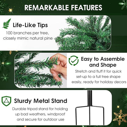 Solar Christmas Trees Decorations, Solar Powered Xmas Tree Lights Outdoor Waterproof with 50 LEDs and 8 Modes for Yard, Lawn, Pathway, Garden, Front Porch, Cemetery, Graveside Decor (2 Pack)
