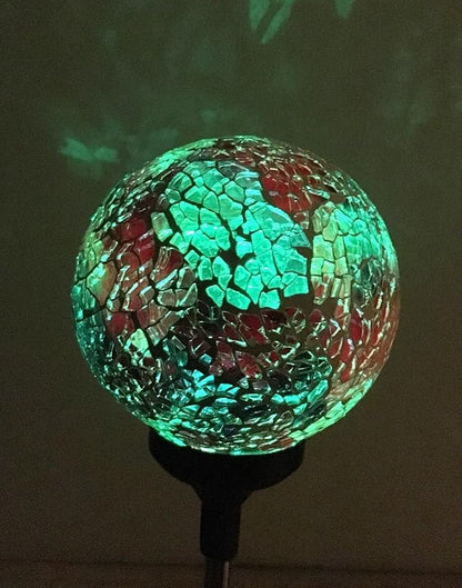 Colorful Ball Solar Lights (#Whitem005Y), Solar Power Multi-color Color Changing LED Mosaic Crackle Glass Ball Decorative Garden Yard Light Stake Lamp