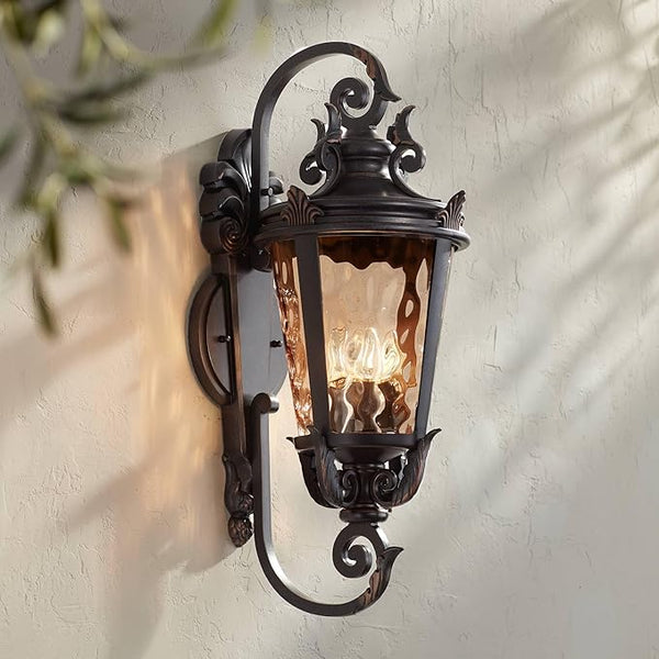 John Timberland Casa Marseille Vintage Outdoor Wall Light Fixture Veranda Bronze Scroll Frame 31" Champagne | Lumora