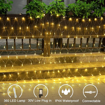 Lovelite 360 LED Net Lights, 21ft x 5ft Christmas Mesh Lights Clear Wire 8 Modes, Waterproof Connectable String Light Plug in for Xmas Tree Bushes Garden Outdoor Party Decorations - Warm White