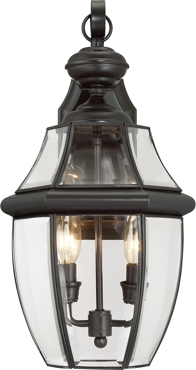 Quoizel Newbury Outdoor Wall Lantern, 20 Inch 2-Light Medici Bronze Wall Sconce, French Country Exterior Wall | Lumora