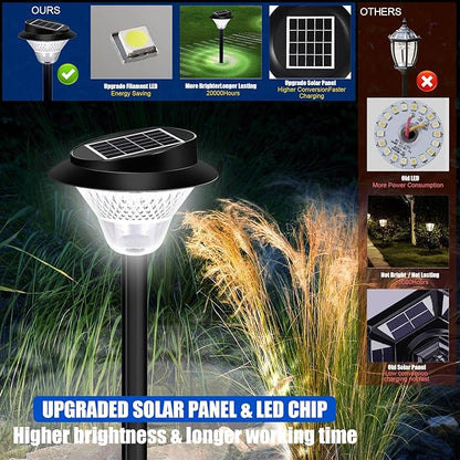 Solar Pathway Lights Outdoor 2 Pack, Solar Sidewalk Garden Lights 20000h Lifespan, Up to 12 Hours Auto On/Off, Outdoor Waterproof Solar Lights for Sidewalk Patio Lawn with Design