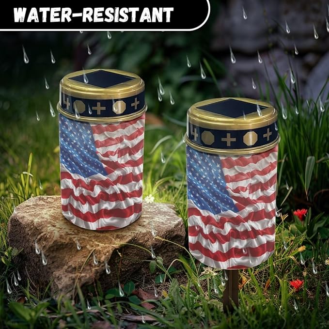 GLENLCWE American Flag Solar Candle Outdoor Led Flameless Candle Lights 4th of July Garden Decor Solar Candle Nightlight Waterproof Candle for Festival Yard Pathway Patio Lawn Decor