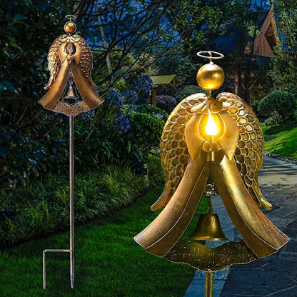 Homight Solar Garden Stake Light - Metal Angel Solar Warm Stake Light Memorial Gift - Outdoor Bronze Angel Bell Candle Prayer Metal Lamp - Waterproof Garden Lawn Patio Gift