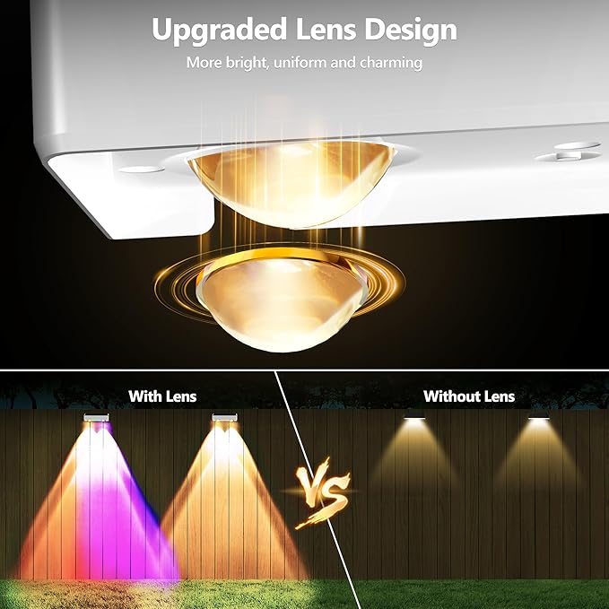 Brizled White Solar Fence Lights Outdoor, 11 Modes & 9 Colors Color Changing Solar Wall Lights, 100 Lumens IP65 | Lumora