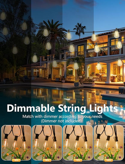 Outdoor String Lights 100FT Patio Lights with 50 Shatterproof, String Lights Outdoor Waterproof with ST35 LED Vintage Edison Bulbs, Hanging Light for Outside Backyard Garden