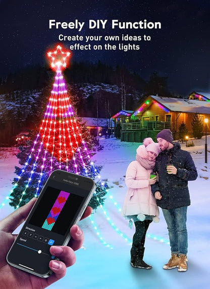 Outdoor Christmas Star String Lights, 16.4Feet 317LED Smart RGB Waterfall Tree String Light with APP Remote Control, DIY Timer Music Sync Shooting Star Lights for Indoor Outdoor Garden Decoration