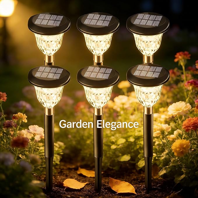 Solar Pathway Lights 6 Pack, Garden Landscape Lights with Colorful & Warm White Light - Automatic Solar Charging, IP65, Ideal Yard Decorations Backyard De