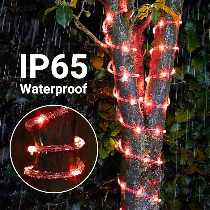 Solar Rope Lights, 66ft 200LED Solar String Lights, 8 Modes Waterproof Solar Powered Outdoor Light, Flexible Clear | Lumora