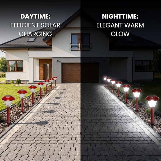 Energizer Bright Solar Lights for Outside - 8 Pack IP65 Waterproof 15 Lumen LED Landscape Lights with Patterned Glass & Metal Finish, Backyard Solar Lights with Worry Free Installation - Red