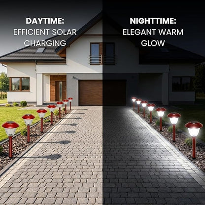 Energizer Bright Solar Lights for Outside - 8 Pack IP65 Waterproof 15 Lumen LED Landscape Lights with Patterned Glass & Metal Finish, Backyard Solar Lights with Worry Free Installation - Red