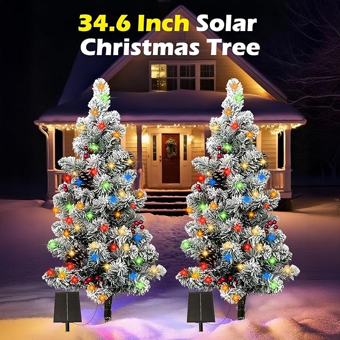 2.9FT Solar Christmas Tree Lights Outdoor Waterproof, 100LED 8 Lighting Modes Large Pine Cones & Berries Outdoor Christmas Tree, Christmas Decorations Outdoor for Holiday Courtyard Grave Decor