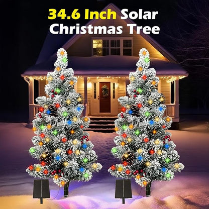 2.9FT Solar Christmas Tree Lights Outdoor Waterproof, 100LED 8 Lighting Modes Large Pine Cones & Berries Outdoor Christmas Tree, Christmas Decorations Outdoor for Holiday Courtyard Grave Decor