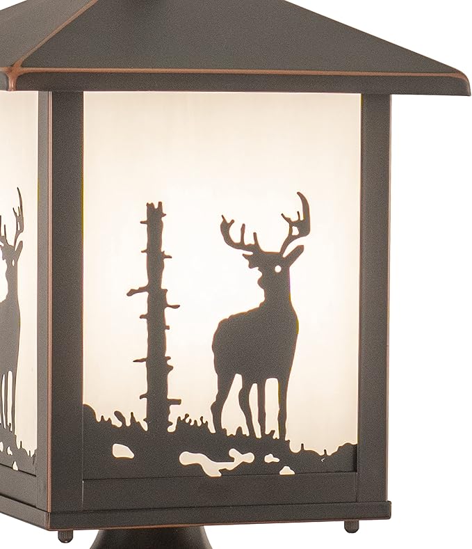 VAXCEL Bryce 1L Bronze Rustic Outdoor Deer Tree Post Light White Glass | Lumora