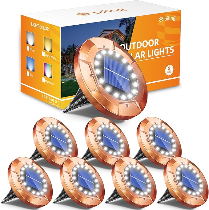 Biling Solar Ground Lights Outdoor, Bright 16 LEDs Solar Lights Outdoor Waterproof, Bronze Landscape Lights Solar | Lumora