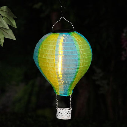 Alpine Corporation QLP1566SLR-YLBL Solar-Powered Cloth Hot Air Balloon with Flame LED Lights, LED Solar Décor, 13" H, Yellow