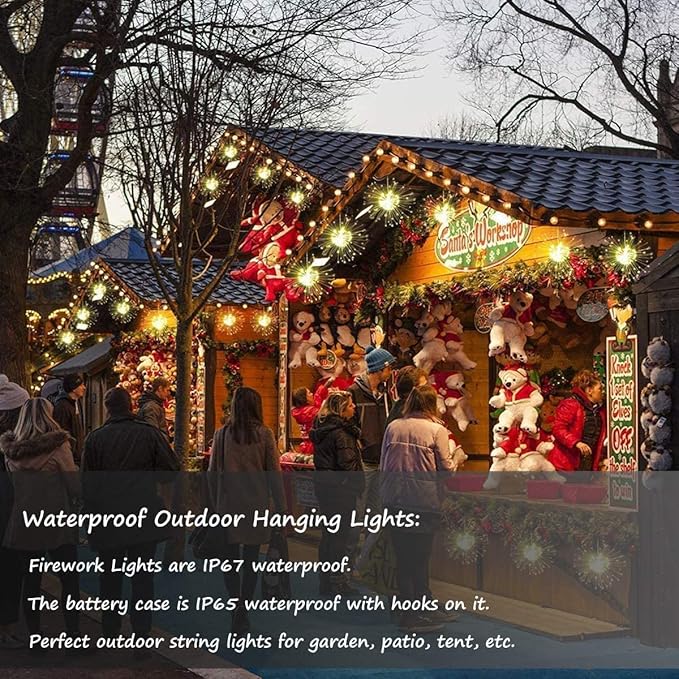 FOOING 6 Pack Firework Lights Led Copper Wire String Lights 8 Modes Battery Operated Fairy Lights with Remote,Wedding Decorative Hanging Light for Party Patio (Warm White)