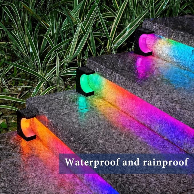 8 Pack Solar Step Lights Outdoor, IP65 Waterproof LED Stair Lights with RGB Color Changing for Garden, Patio, Yard | Lumora