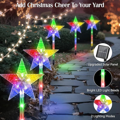 Luxspire Christmas Pathway Lights Outdoor, 5 Pack Solar Walkway Light Waterproof & Auto On/Off, Outdoor Christmas Decorations for Holiday Garden Patio Lawn Yard, Star + Colorful Light